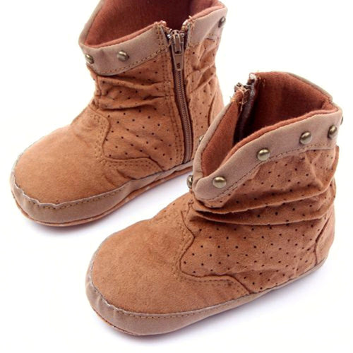 0-12Months Rivets Baby Boy Girls High Boots Suede Zipper Warm Booties Toddler Shoes J4U66