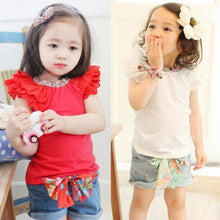 0 2y kids baby girls clothing floral collar t-shirtss cute short sleeve tops blouses shirts J4U66