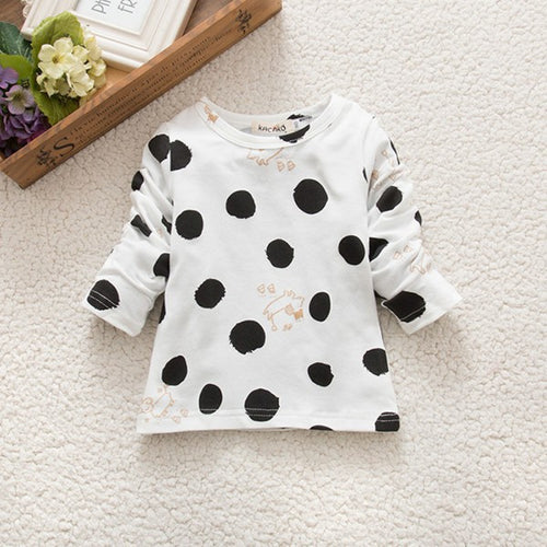 0 3years kids baby girls boys unisex polka dots long sleeve blouse tops t-shirts cotton basic tees clothing J4U66