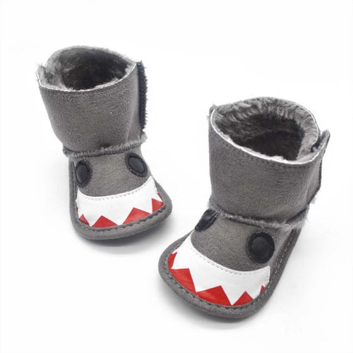 0-18 Months Kids Baby Boys Girls Snow Boots Shark Mouth Snowshoes Warm Crib Shoes J4U66