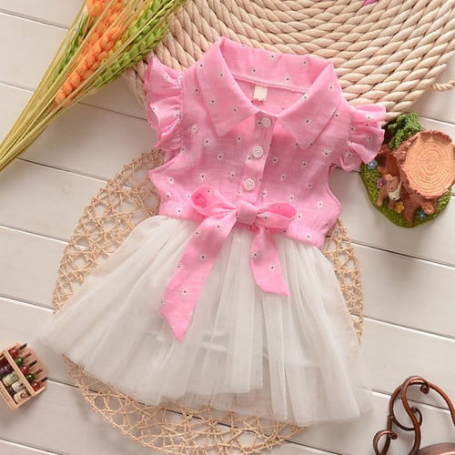 0-4Y Flower Baby Kids Girls Princess Tulle Dress Bowknot Party Shirt Tutu Dresses  J4U66