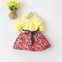 1~5 years kids baby girls princess long sleeve pleat floral bow mini dress party tutu dresses J4U66