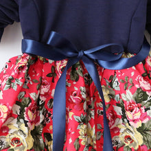 1~5 years kids baby girls princess long sleeve pleat floral bow mini dress party tutu dresses J4U66