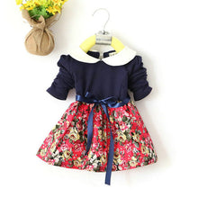 1~5 years kids baby girls princess long sleeve pleat floral bow mini dress party tutu dresses J4U66