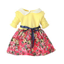 1~5 years kids baby girls princess long sleeve pleat floral bow mini dress party tutu dresses J4U66