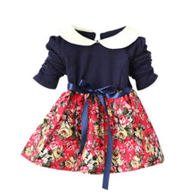 1~5 years kids baby girls princess long sleeve pleat floral bow mini dress party tutu dresses J4U66