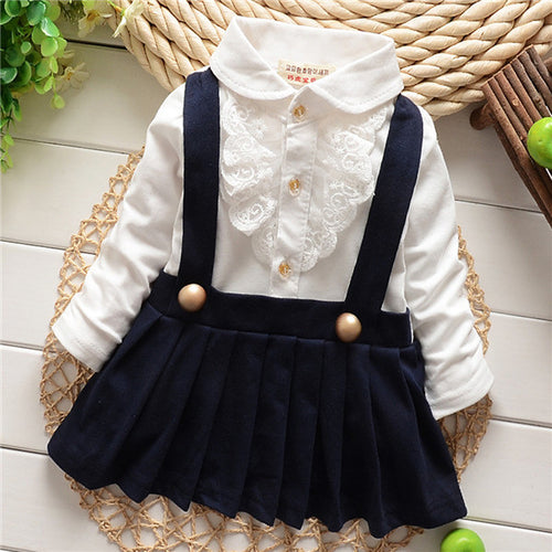 1-5Y Kids Girls Suspender Cotton Dress Long Sleeve Lace Floral Tops Baby Party Dresses PY J4U66