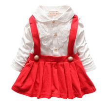1~5 years kids girls suspendercotton dress long sleeve lace floral tops baby party dresses J4U66