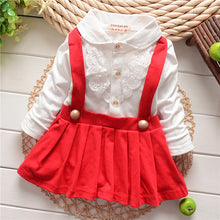 1-5Y Kids Girls Suspender Cotton Dress Long Sleeve Lace Floral Tops Baby Party Dresses PY J4U66