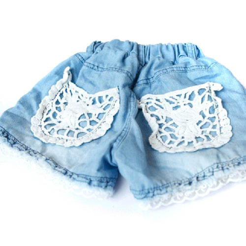 1-6Years Kids Children Girls Shorts Jeans Lace Pocket Demin Jeans J4U66