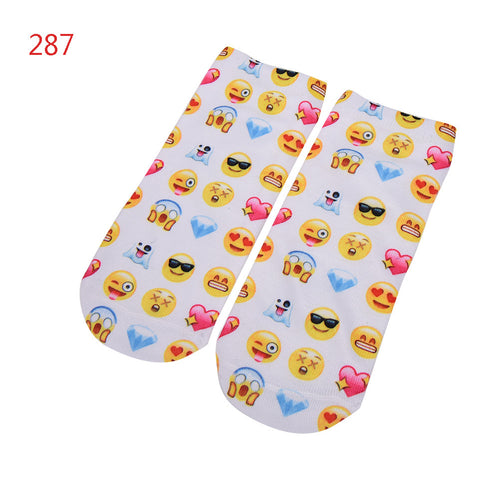 3D socks Harajuku Style Print women Socks Casual Low Cut Ankle Socks emoji print socks J4U66