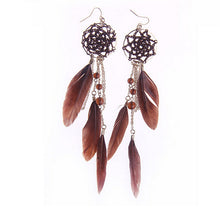 Bohemia Feather Beads Long Dream Catcher Earrings for Women Jewelry J4U66
