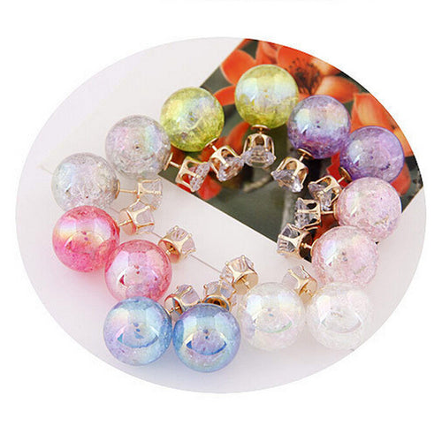 Cute Candy Color 2 Side Round Pearl Earings Resin Crystal Ball Ear Studs Big Glass Ball Earring Girl Gift J4U66