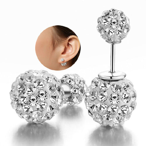 Double Side Earrings For Women Jewelry Crystal Ball Simulated Pearl Jewelry Trendy Stud Earrings J4U66