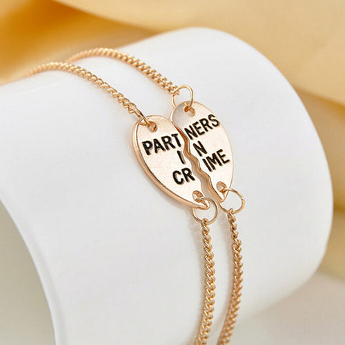 Elegant Best Friends BFF Forever Partners In Crime Valentine Split Heart Pendant Bracelet Set J4U66