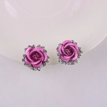 Elegant Charm Women Gold Plated 3 Colors Austrian Crystal Rose Pierced Stud Earrings For Gifts J4U66