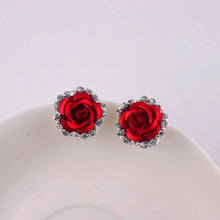 Elegant Charm Women Gold Plated 3 Colors Austrian Crystal Rose Pierced Stud Earrings For Gifts J4U66