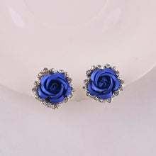 Elegant Charm Women Gold Plated 3 Colors Austrian Crystal Rose Pierced Stud Earrings For Gifts J4U66