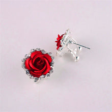 Elegant Charm Women Gold Plated 3 Colors Austrian Crystal Rose Pierced Stud Earrings For Gifts J4U66