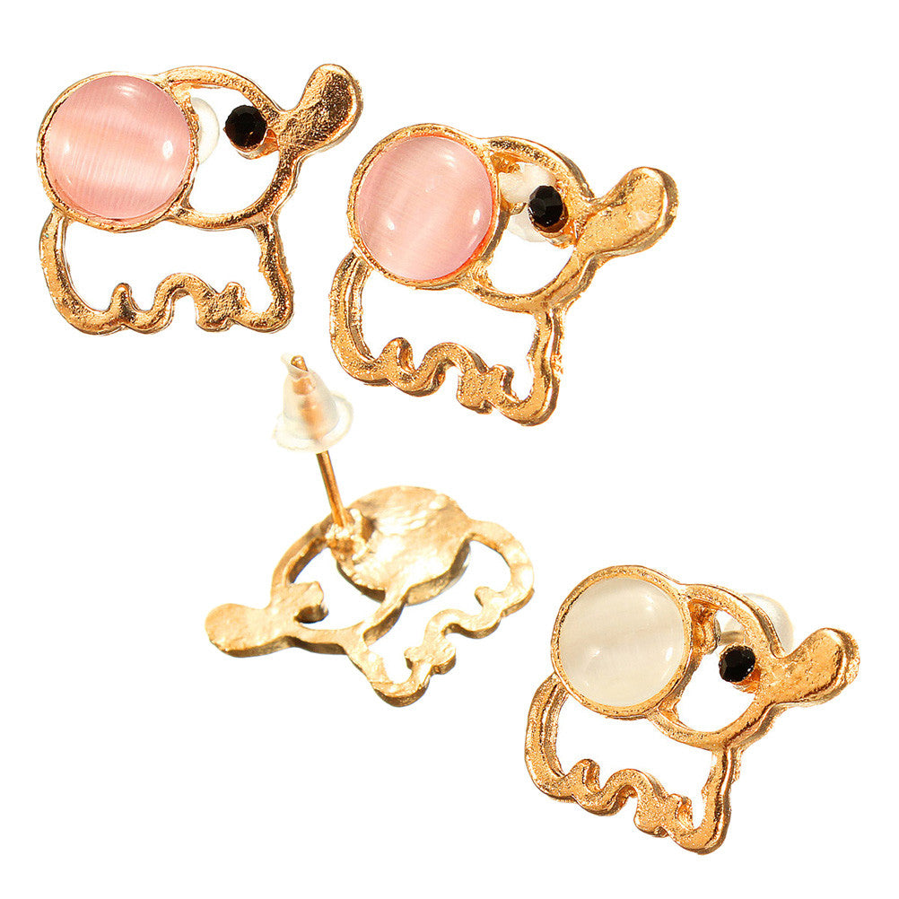 Lovely Cute Women Lady Baby Elephant Opal stud earrings Statement earrings for party J4U66