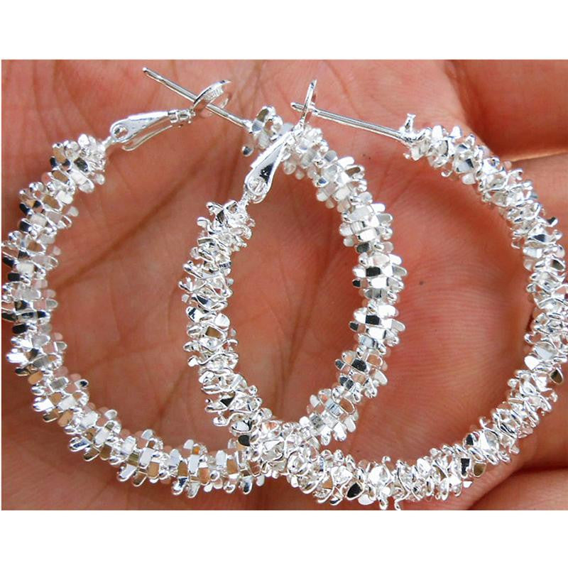 Women Jewelry Silver Plated Big Circle Large Round Stars Hoop Earring J4U66