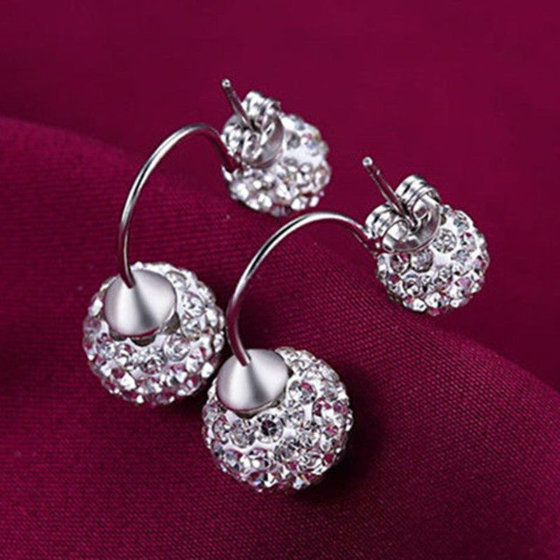 Screw Back Double-Side Full Siny Crystal Stud Earrings Women Silver Crystal Earrings Women Ear Jewelry J4U66