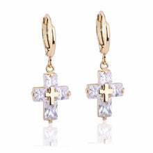 hoop earrings clear crystal zircon 18k gold plated cross dangle pendant ear earring jewelry gift for women J4U66