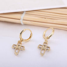 hoop earrings clear crystal zircon 18k gold plated cross dangle pendant ear earring jewelry gift for women J4U66