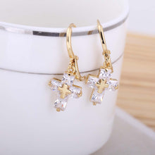 hoop earrings clear crystal zircon 18k gold plated cross dangle pendant ear earring jewelry gift for women J4U66