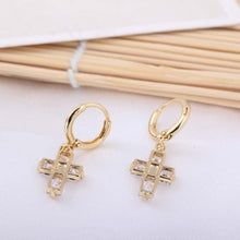 hoop earrings clear crystal zircon 18k gold plated cross dangle pendant ear earring jewelry gift for women J4U66