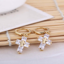 hoop earrings clear crystal zircon 18k gold plated cross dangle pendant ear earring jewelry gift for women J4U66