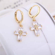 hoop earrings clear crystal zircon 18k gold plated cross dangle pendant ear earring jewelry gift for women J4U66