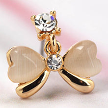 women alloy opal rhinstone stud earcat eye stone dangle J4U66