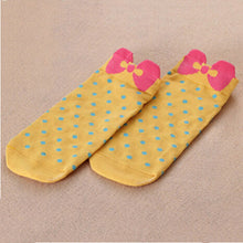 Women Cute 3D Bow Polka Dot Pattern Candy Color Cotton Blended Ankle Short Socks J4U66