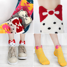 Women Cute 3D Bow Polka Dot Pattern Candy Color Cotton Blended Ankle Short Socks J4U66