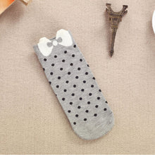 Women Cute 3D Bow Polka Dot Pattern Candy Color Cotton Blended Ankle Short Socks J4U66