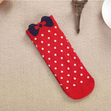 Women Cute 3D Bow Polka Dot Pattern Candy Color Cotton Blended Ankle Short Socks J4U66