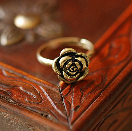 Adjustable Size  Gift Rose Bronze Sweet Elegant Style Beautiful Ancient Personality Flower Rings J4U66