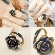 Adjustable Size  Gift Rose Bronze Sweet Elegant Style Beautiful Ancient Personality Flower Rings J4U66