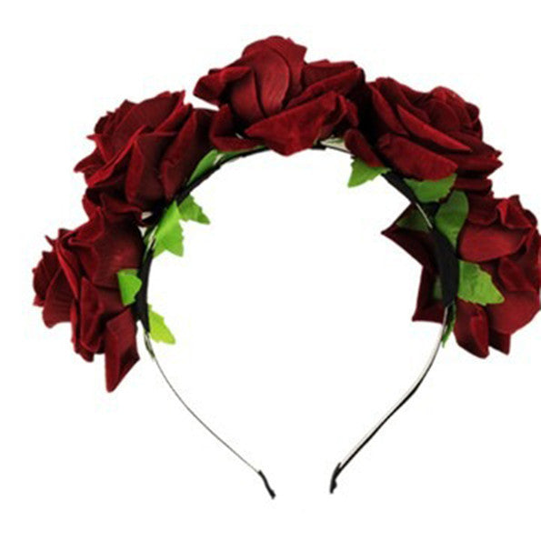 Rose Floral Flower Garland Crown Headband Hair Band Bridal Festival Clip HolidayJFY66