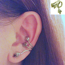 Silver Jewelry Gothic Punk Leaf Earrings for Women Ear Cuff Clips Wrap No Piercing boucle d'oreille J4U66