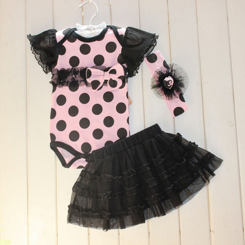 born infant baby girl clothing polka dot headband romper tutu outfit clothes 3pcs sets J4U66
