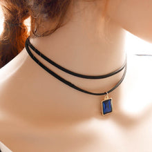 Punk Gothic Black Retro Leather Choker Collar Necklace Crystal Pendant J4U66