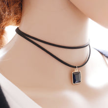 Punk Gothic Black Retro Leather Choker Collar Necklace Crystal Pendant J4U66