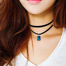 Punk Gothic Black Retro Leather Choker Collar Necklace Crystal Pendant J4U66
