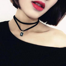 Punk Gothic Black Retro Leather Choker Collar Necklace Crystal Pendant J4U66