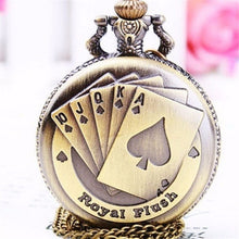 Vintage Playing Poker Cards Shape Necklace Quartz Pocket Watch Chain Pendant Necklace Xmas Gift J4U66