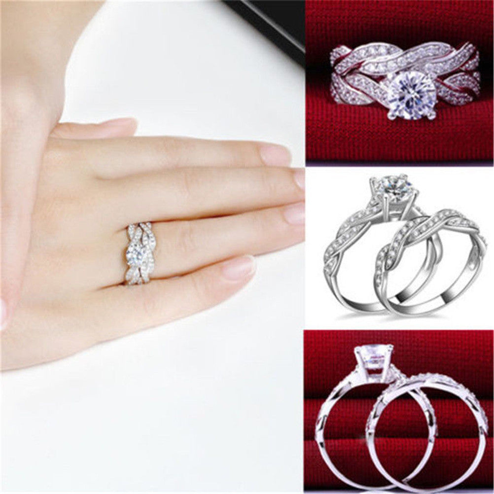 Women Silver Plated Crystal Rhinestone Wedding Ring Jewelry Size 6-9 GT J4U66