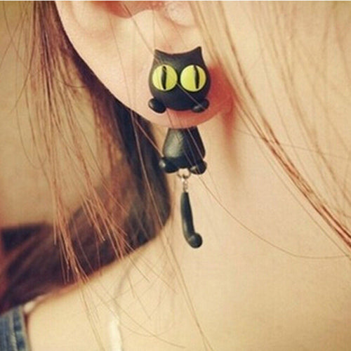 100% Handmade Polymer Clay Cute Cat Cotton Animal Stud Earrings Ear Stud Jewelry Brincos  J4U66