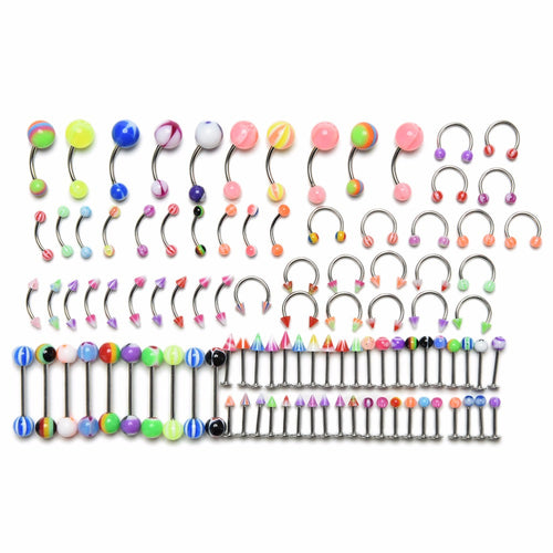 100Pcs Women Body Jewelry Eyebrow Navel Belly Lip Tongue Nose Piercing Bar Ring Jewelry J4U66
